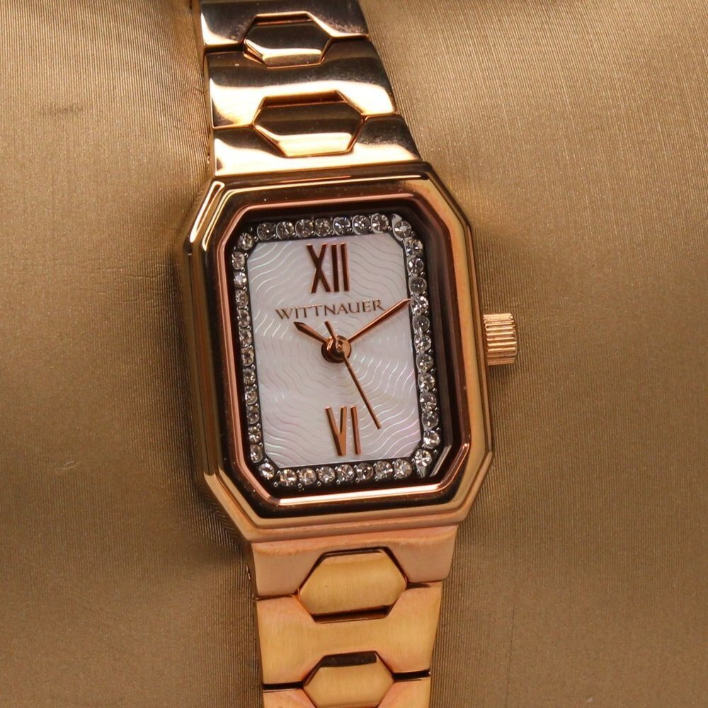 Wittnauer Ladies Watch Crystal Insets Rose Gold Tone Mother Of Pearl Dial 20mm - Picture 12 of 13